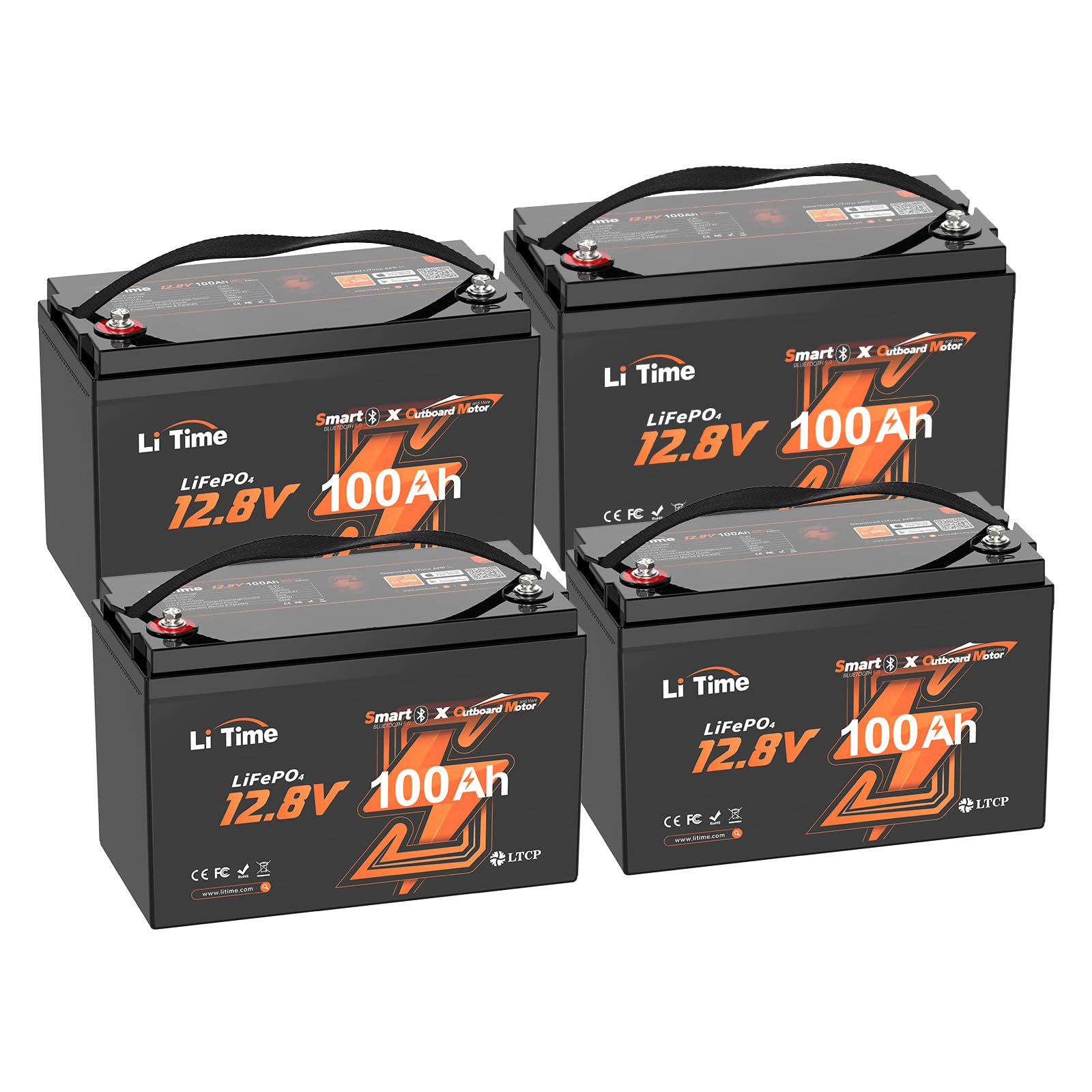 Litime 12V 100Ah LiFePO4 Marine Battery for Electric Outboard Motors(4Pack)