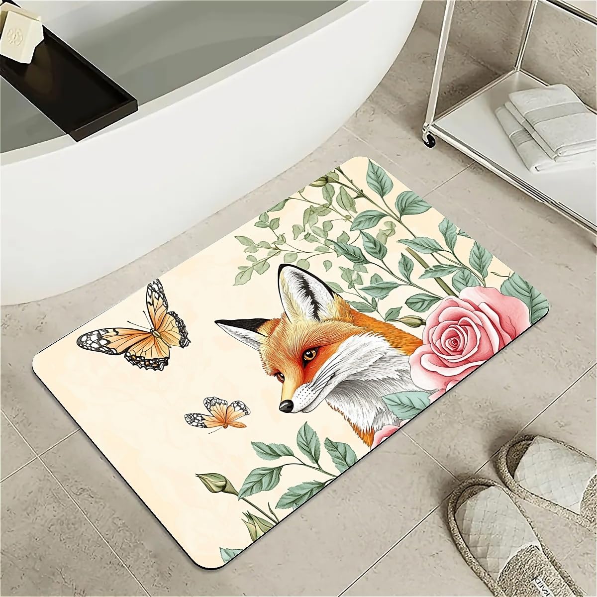 Tapis de bain antidérapant en diatomée motif guépard absorbant