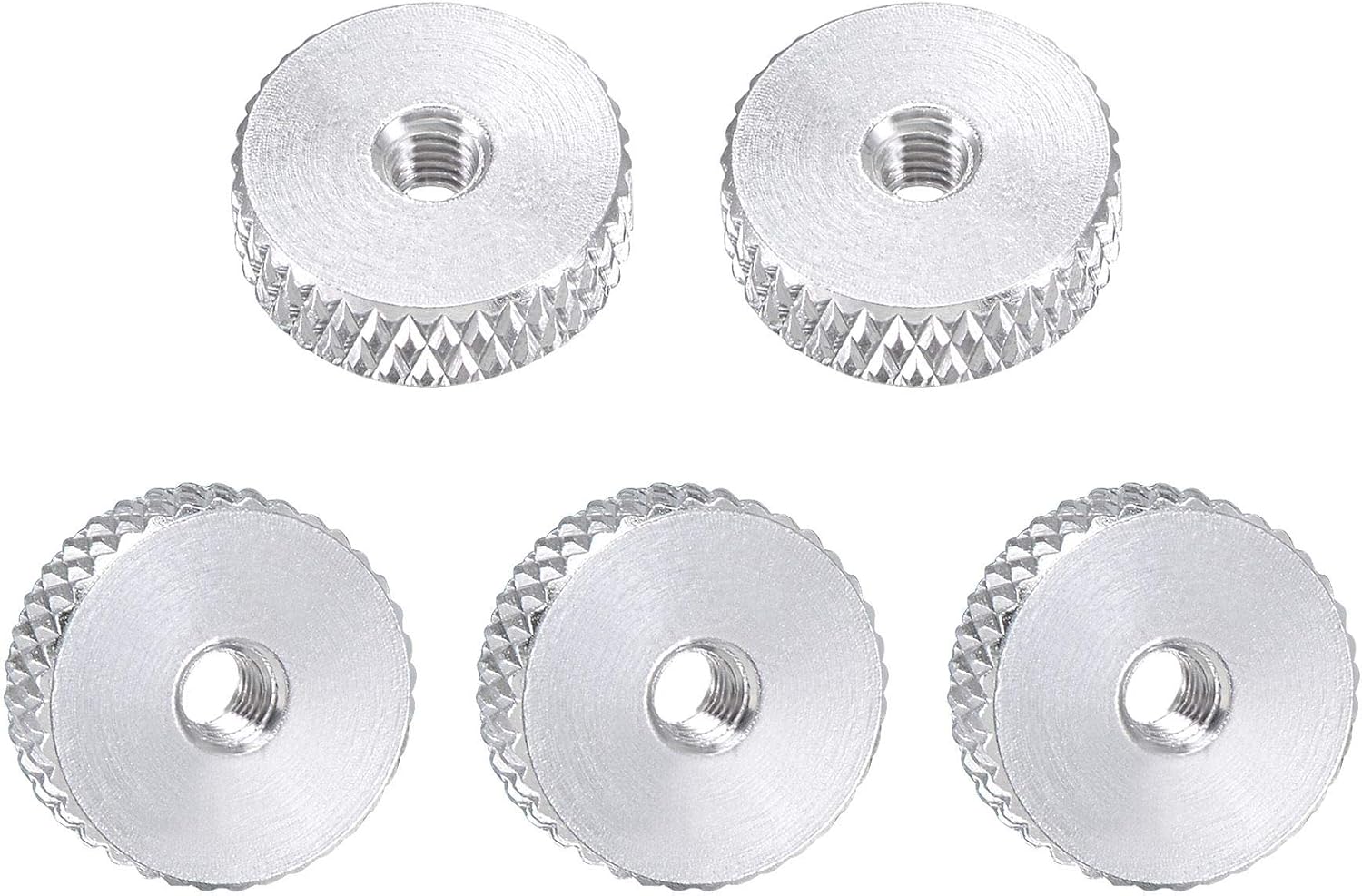 sourcing map Flat Knurled Nut - M3 x 12mm x 4mm Thumb Nuts Lock Adjusting Nuts Aluminum Alloy Silver 5Pcs