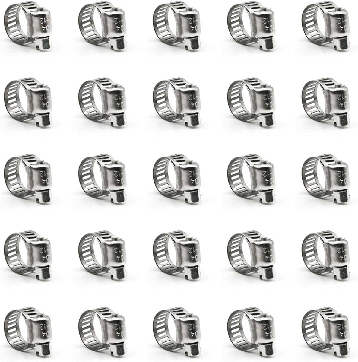 ZIPCCI Hose Clamp, 25 Pack Stainless Steel Worm Gear fuel line hose clamps, 6-12mm (1/4-1/2 inch)