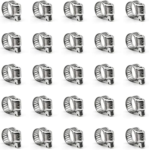 Abrazadera de manguera, paquete de 25 abrazaderas de manguera de línea de combustible de engranaje helicoidal de acero inoxidable, 0.236-0.472 in