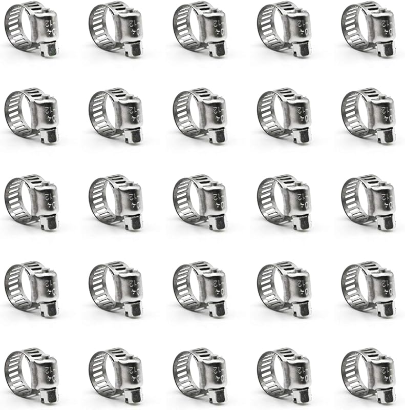 ZIPCCI Hose Clamp, 25 Pack Stainless Steel Worm Gear fuel line hose clamps, 6-12mm (1/4-1/2 inch)
