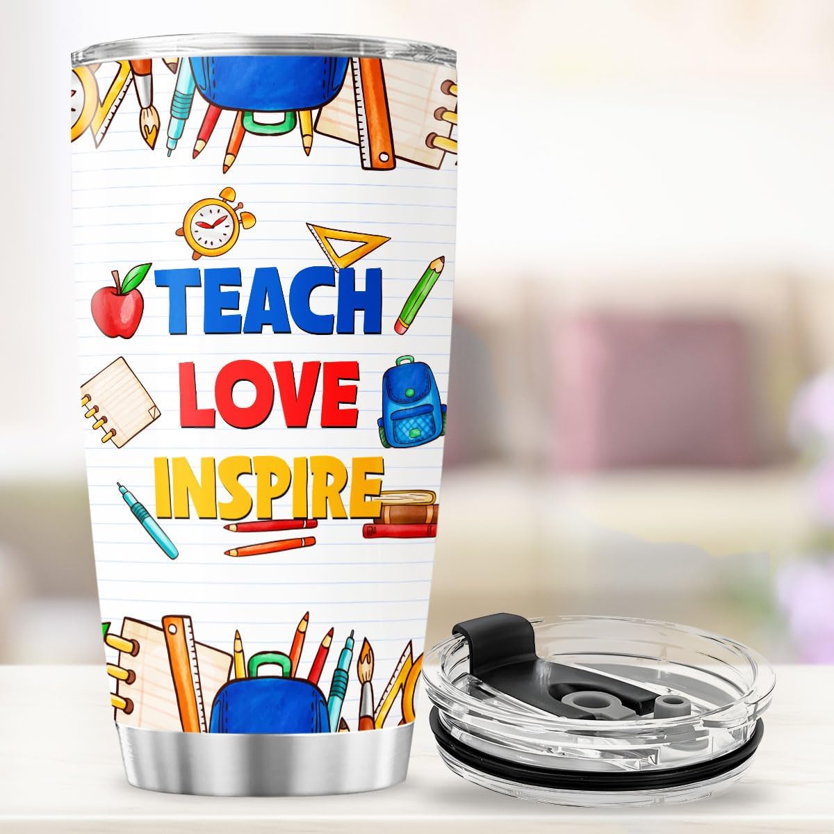 Teacher Life Rainbow Tumbler 20oz, Inspirational Teach Love Inspire Cup, Stainless Steel Thermal Coffee Mug, Appreciation Gift for Women, Back to School, Birthday, Christmas - Image 4