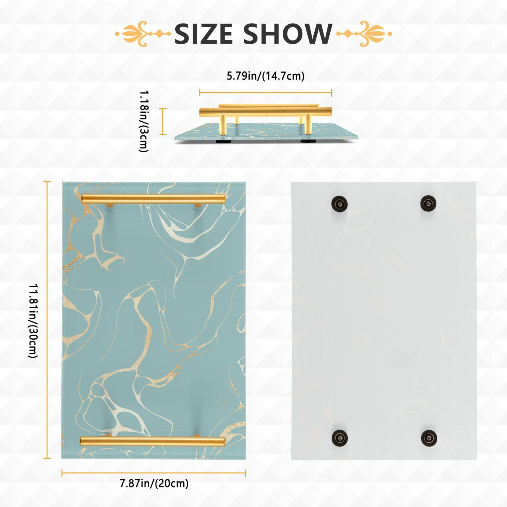 Turkusowa marmurowa taca z uchwytami - Lar taca do serwowania na zewnątrz na kanapę biżuteria perfumy i kolacja - Slish Home Decor Accessory
