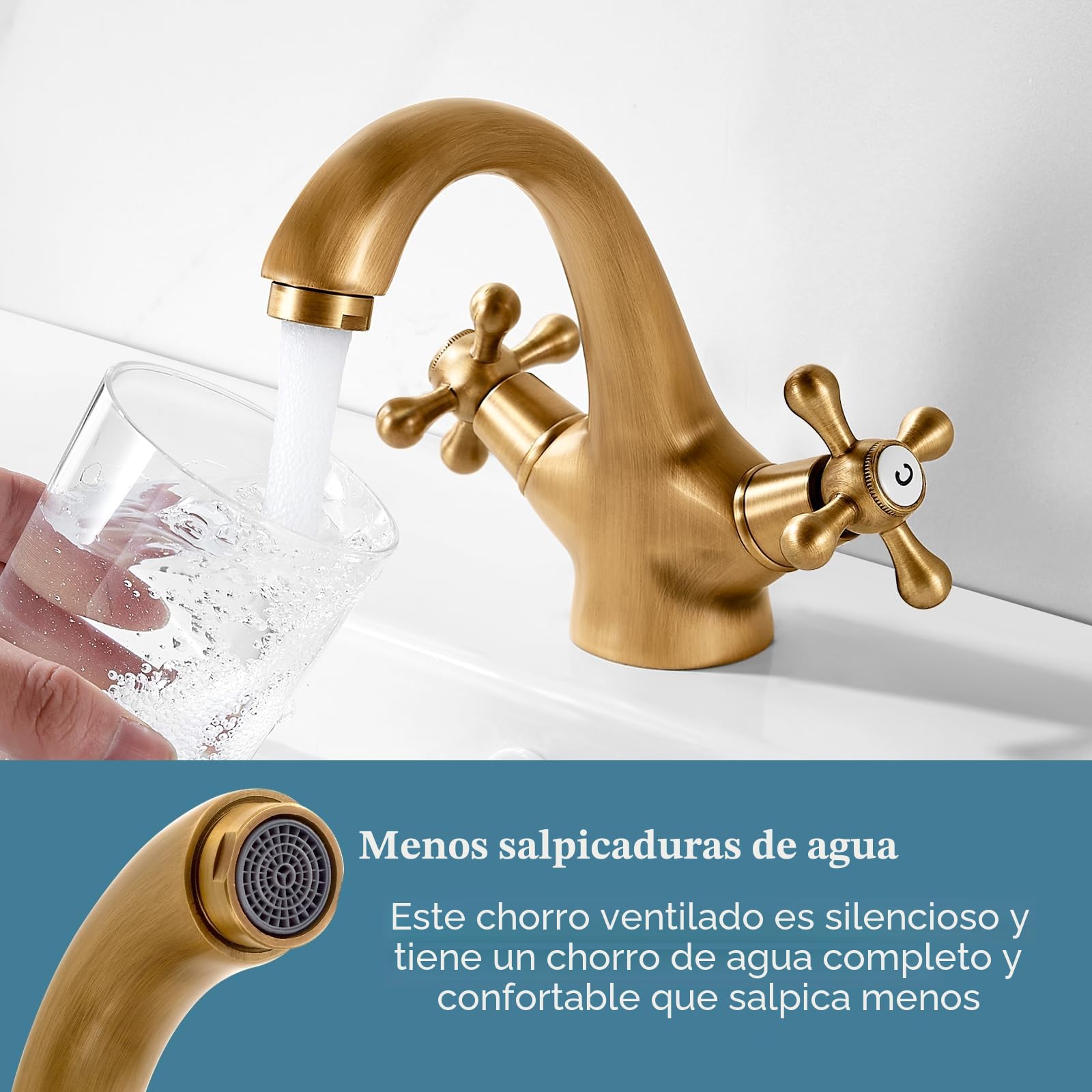 Grifo Mezclador de Lavabo Grifos de Lavabo de Baño Grifos de Lavabo con Cabeza Cruzada de Latón