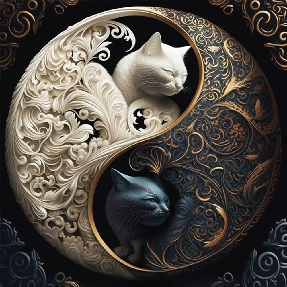 Art Pre Printed Cross Stitch Kits for Adults Beginners, Full Embroidery Cotton Thread 11CT Printed Tai Chi Yin Yang Cross Stitch Kit