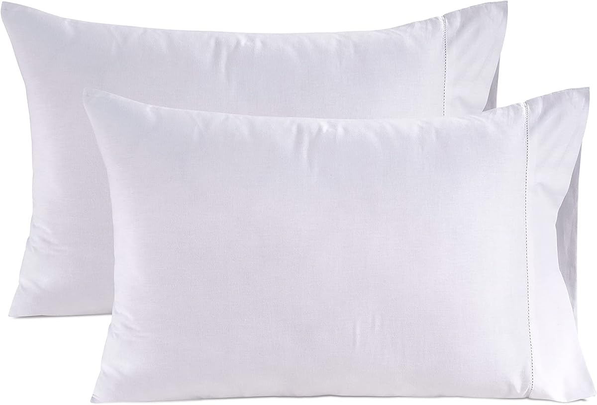 Fundas de almohada 100% algodón orgánico - Juego de 2 tamaños estándar (20"x26") - Fundas de almohada blancas suaves