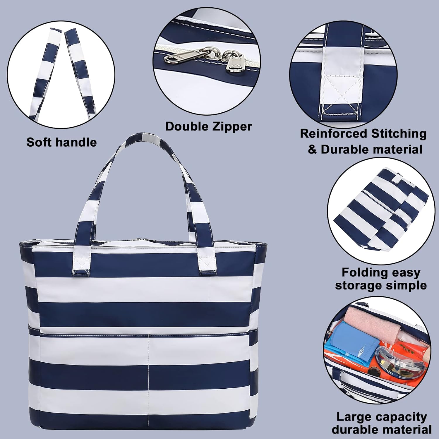 Bluboon Beach Bags for Women, Large Waterproof Tote Bag With Wet Compartment for Pool Weekender Travel Gym - Image 6