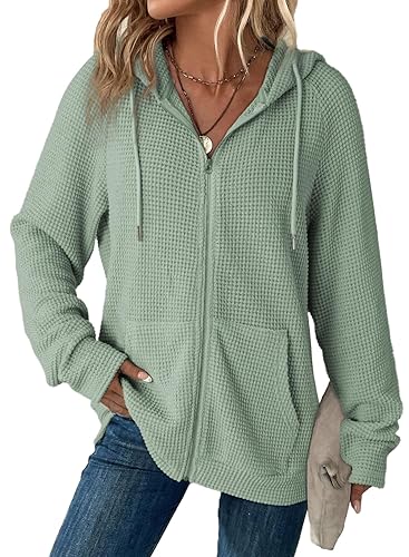 Dokotoo Women's Full Zip Up Hoodies Waffle Knit Long Sleeve