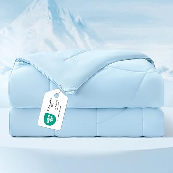 Bedsure Cooling Blanket Double Duvet - Coverless, Light Blue, 200x200cm