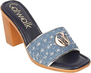 CATWALK by TIGI Catwalk Women Stylised SLIP-ON Chunky Heels | For Women & Girls (BLUE,7 UK)