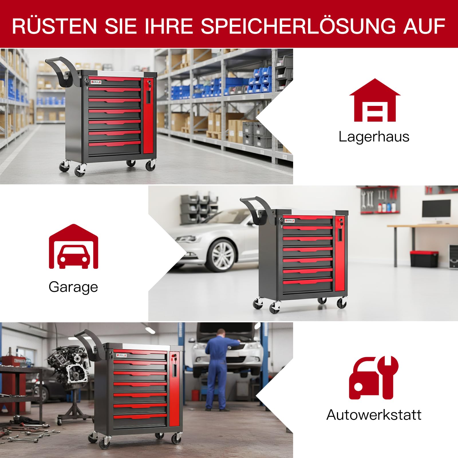 AIRAJ Werkstattwagen,7-Schubladen-Großraum- Werkzeugwagen,multifunktionaler Rollcontainer Mobile Werkstattwagen,geeignet für Garagen, Lagerhäuser,Werkstätten, Reparaturwerkstätten und ähnliche Orte