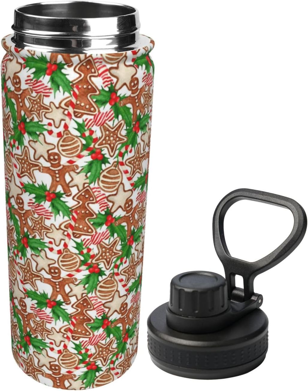 18oz Christmas Cookies Sports Water Kettle with Handle, Double Wall Vacuum Insulated Hot and Cold Red Holly Tumbler, Christmas Print Water Bottle for Gym Outdoor - Image 2