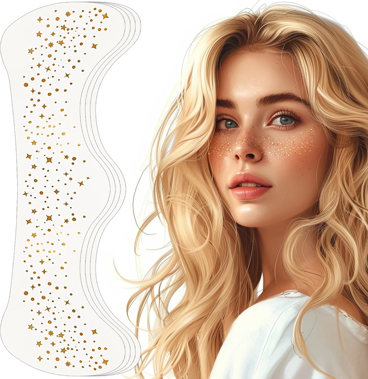 4 Pieces Glitter Freckles for Face – Gold Glitter Stickers – Face Glitter, Waterproof Face Tattoos for Festival and Party Makeup, Multicolor, L, Multicolour