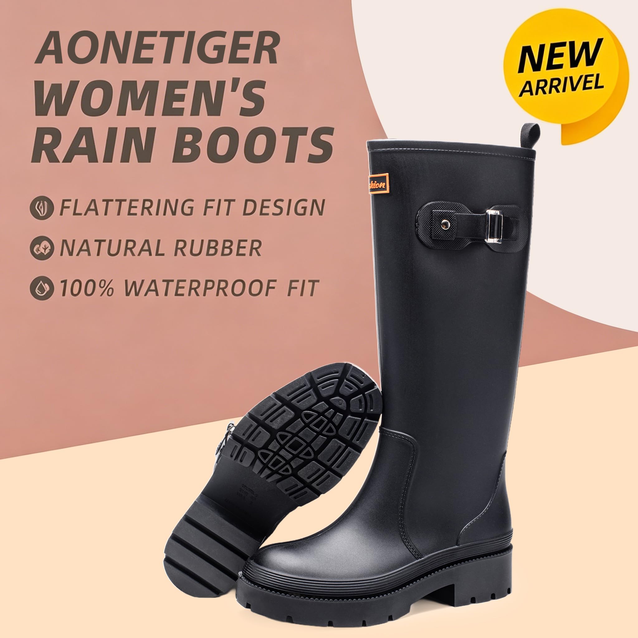AONETIGER Gummistiefel Damen Hoch Wasserdicht Regenstiefel 36-41EU