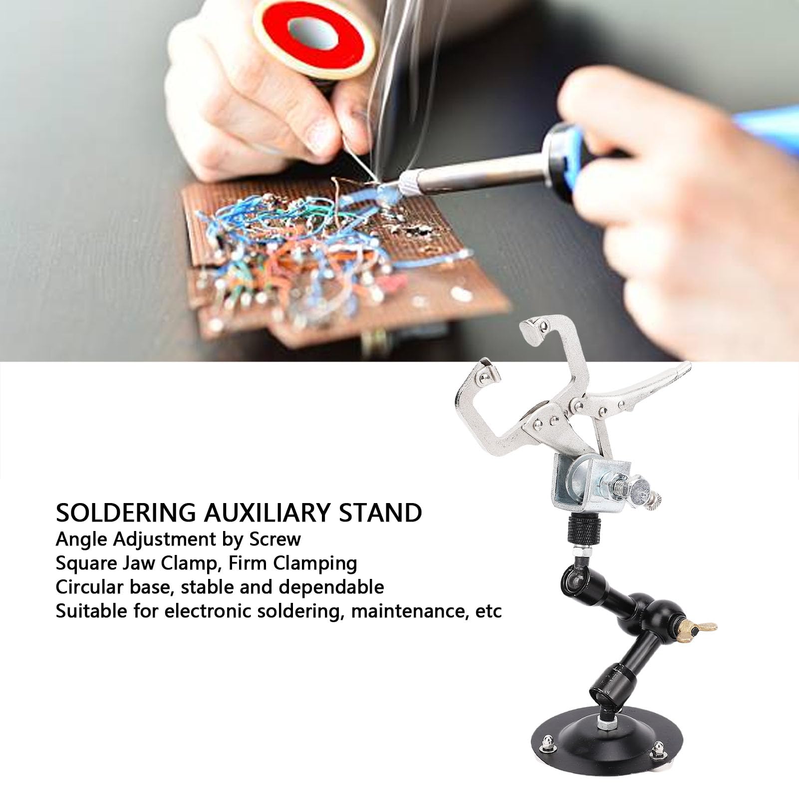 Supporto per terza mano per saldatura resistente Supporto ausiliario per saldatura universale regolabile con morsetto a ganascia quadrata per riparazione e manutenzione ele