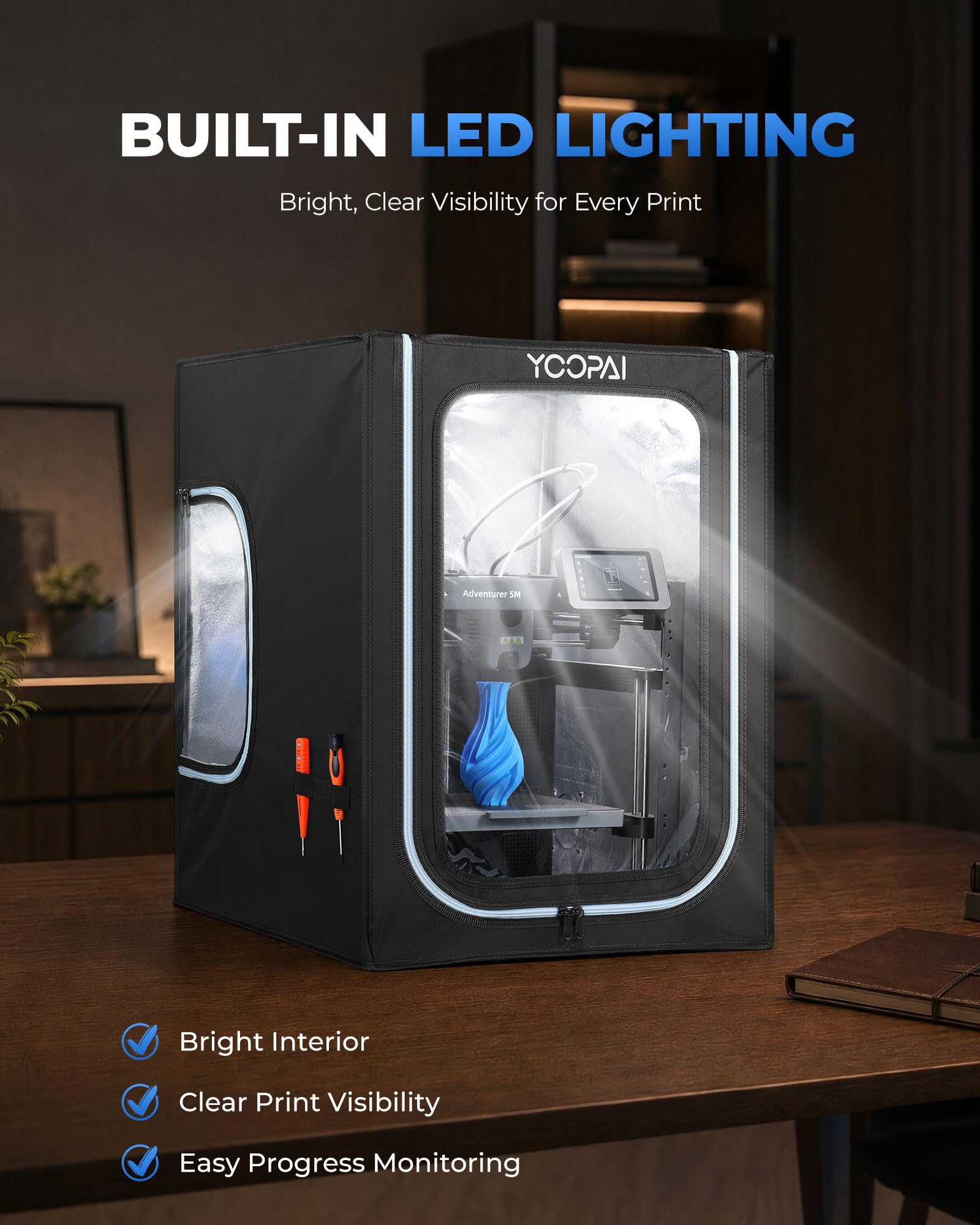 3D-Drucker Gehäuse für Flashforge AD5M, 3D Drucker Abdeckung mit LED-Licht