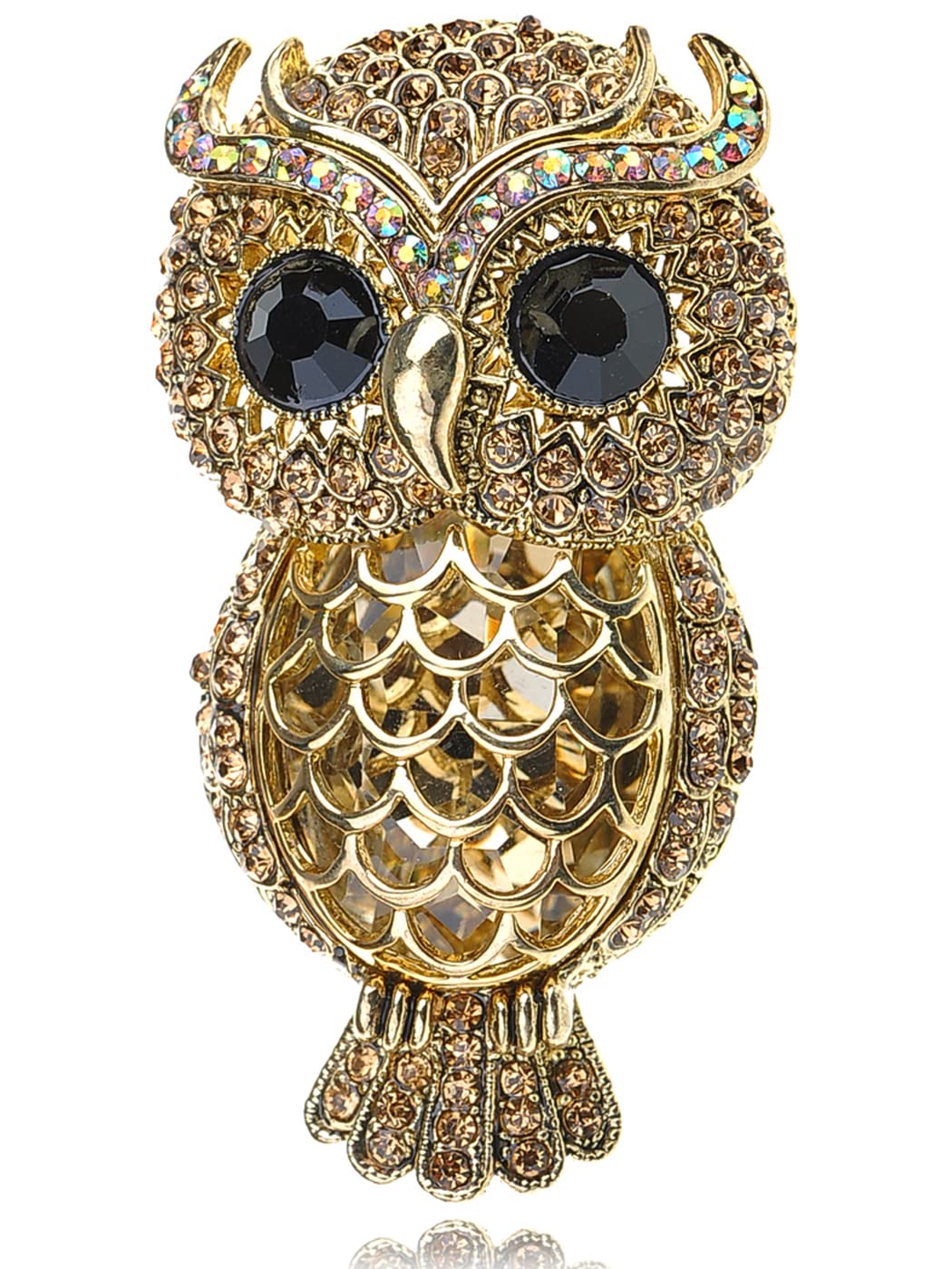 Alilang Gold Toned Topaz Crystal Rhinestone Owl Greek Roman Mythical Bird Novelty Pin Brooch