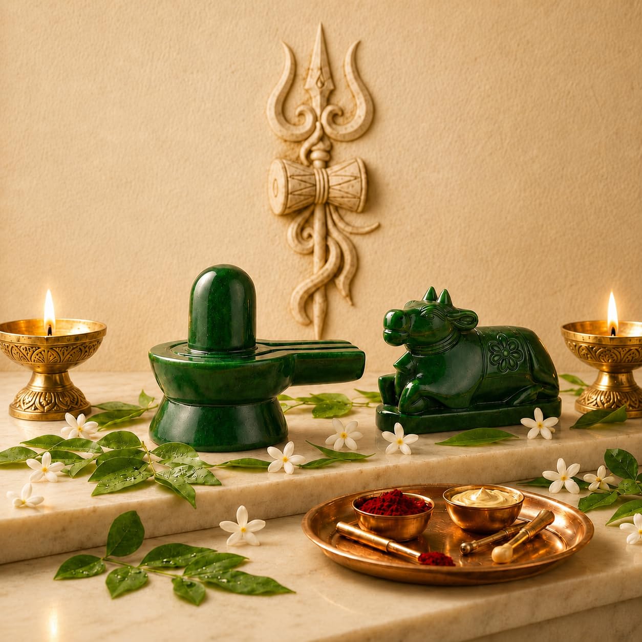 A++ Original Natural Green Jade Shivling with Nandi Idol for Puja, Marakatha Shiva Lingam Nandi Set for Home Temple, Mandir, Office Desk and Festival Gifting Sawan, Mahashivratri-image-14