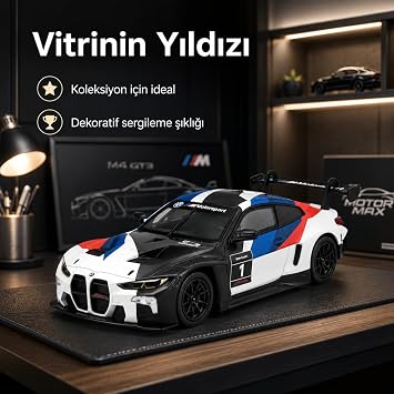MOTORMAX 1:24 GT Racing BMW M4 GT3 Model Araba, Koleksiyonluk Diecast Yarış Arabası, Detaylı Metal Spor Araç Modeli MM-73912