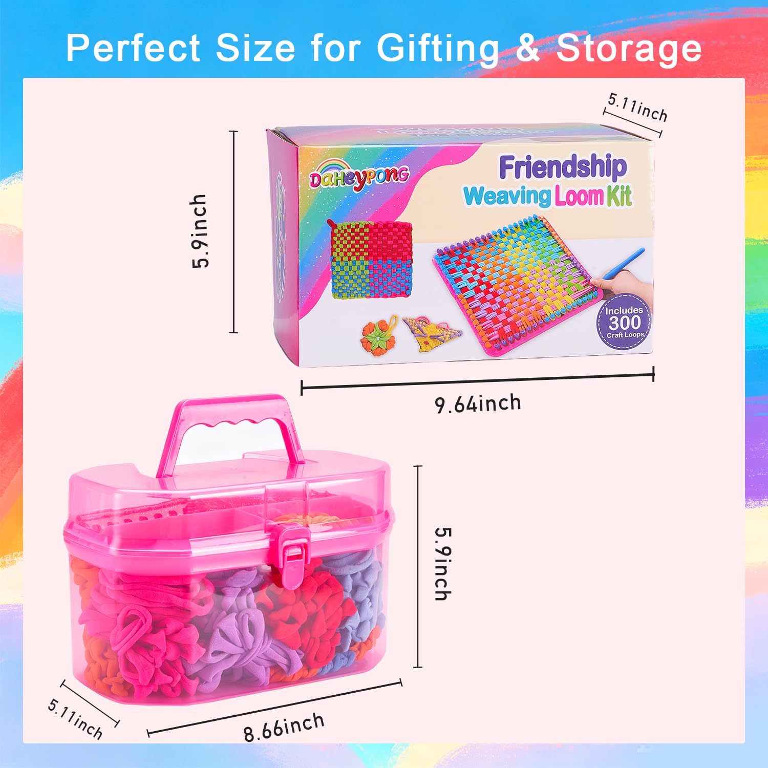 daheypong Kit di telaio per tessitura, arte e artigianato per bambini e adulti, kit di tessitura con 300 anelli artigianali, per realizzare presine artigianali e braccialetti dell'amicizia, regalo