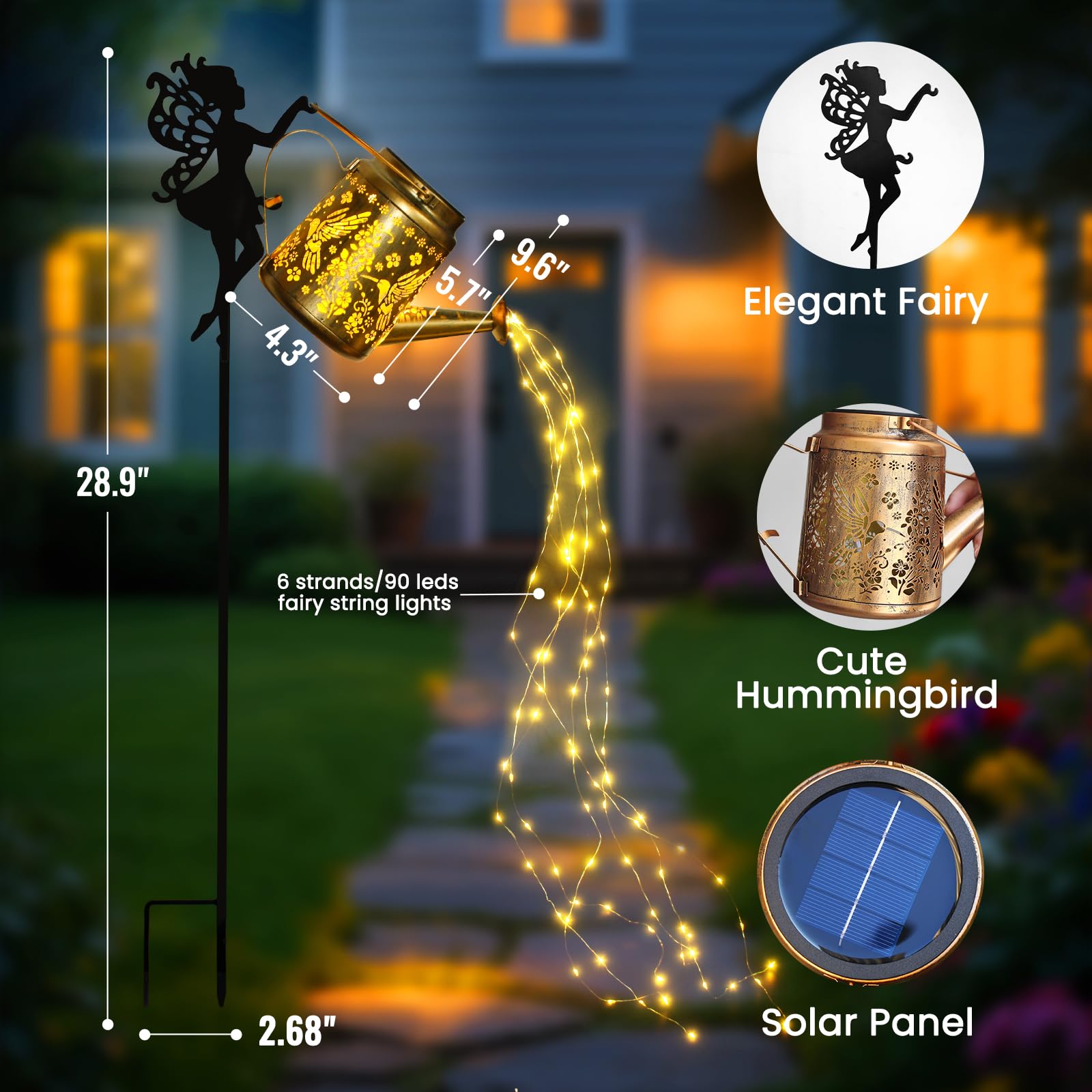 Rirool Solar Fairy Garden Decor with Watering Can Light, LED Hanging Rirool Solar Fairy Garden Decor with Watering Can Light, LED Hanging