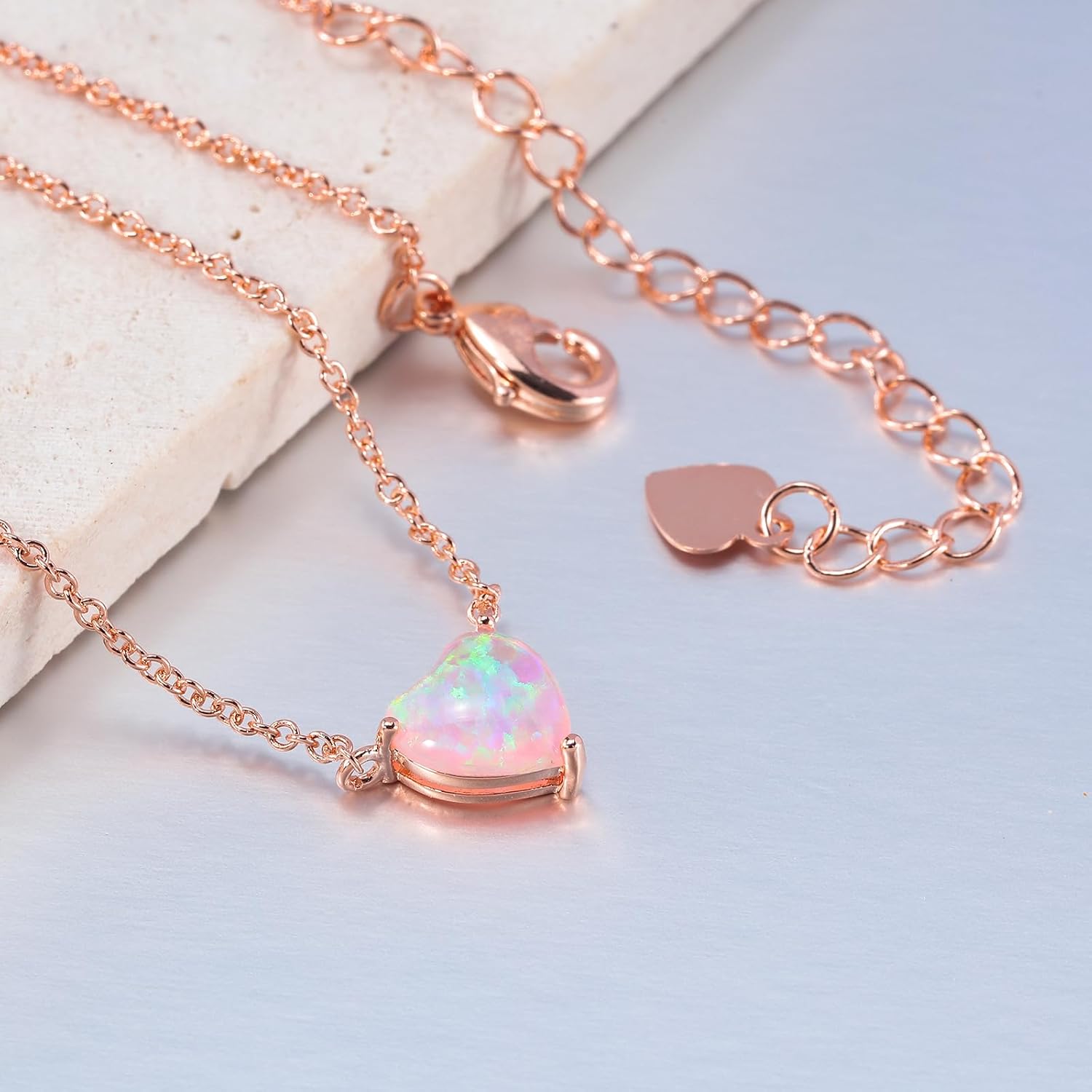 CiNily White Gold Opal Necklace Small Oval Opal Jewelry for Women Girls Gemstone Necklaces - Image 4