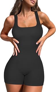 Women's Jumpsuits Seamless Ribbed Square Neck One Piece Yoga Workout Sleeveless Rompers Sexy Tank Top Shorts