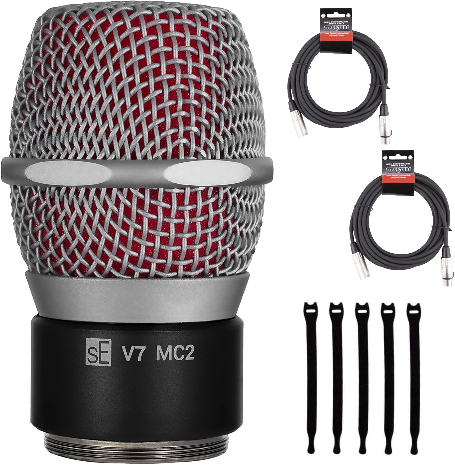 sE Electronics - V7 MC2 Mic Capsule for Sennheiser Wireless - Bundle with 2 XLR Cables and 5 Cable Ties (Silver)