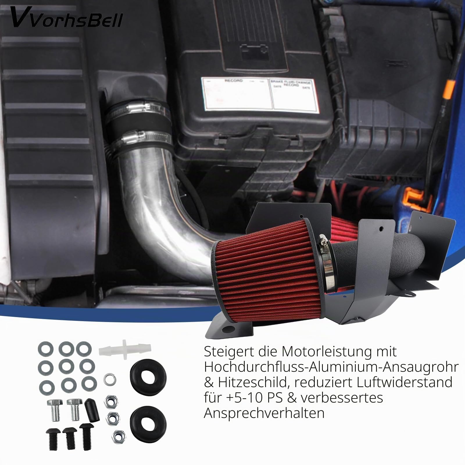 Kaltlufteinlass-Kit Kompatibel mit VW Golf MK5 1,9 TDI & 2,0L TSI (04-14) Jetta Passat (05-14) Leistungsfähiges Aluminium-Ansaugsystem mit Wärmeschild & waschbarem Filter