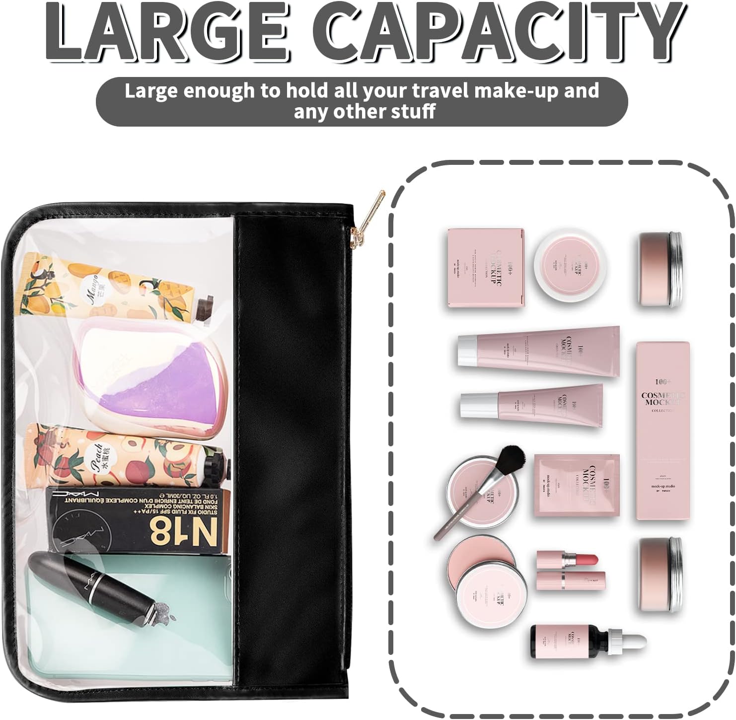 Iqimott Clear Zipper Pouch, DIY Clear Makeup Cosmetic Bag Purse for Women Girls, Chenille Letter Travel Toiletry Bag(Black) - Image 4