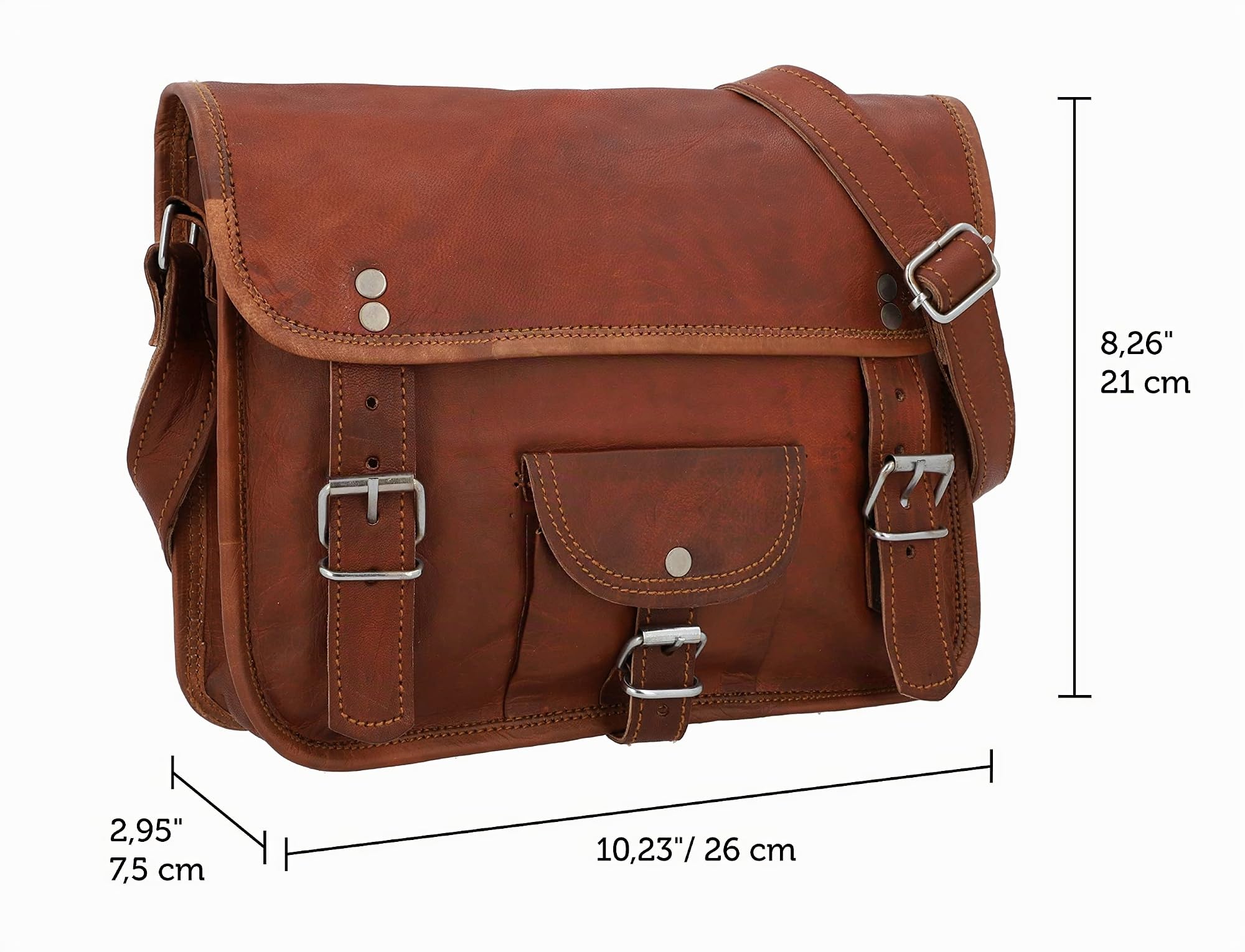 Gusti Umhängetasche Leder - Emilia 10" Damen und Herren Handytasche Handtasche Damen Braun Arbeitstasche Ledertasche Vintage