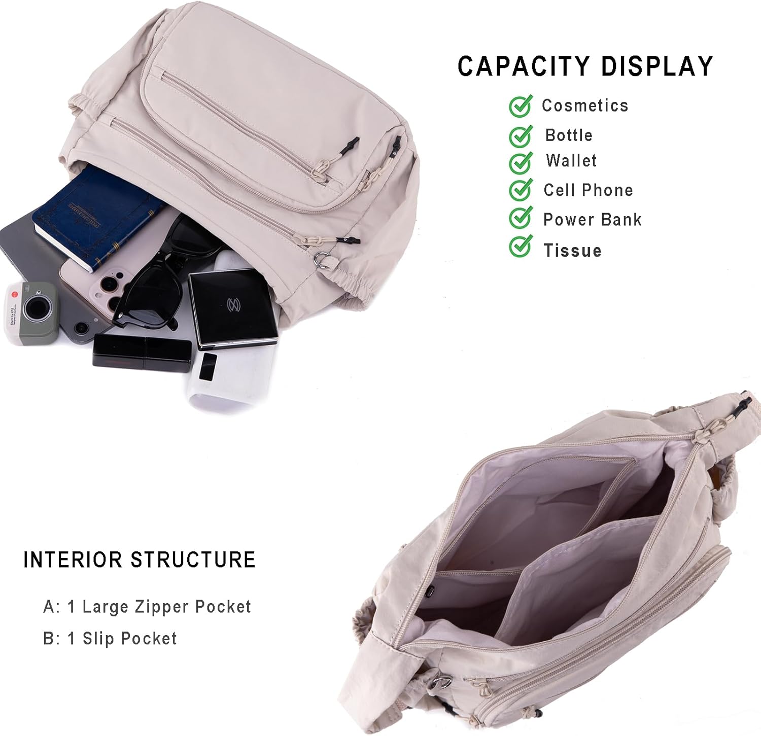 Trendy Nylon Crossbody Bags for Women,Multi-Pocket Shoulder Handbag Lightweight Sling Hobo Bag Roomy Travel Crossbody Purses - Image 5