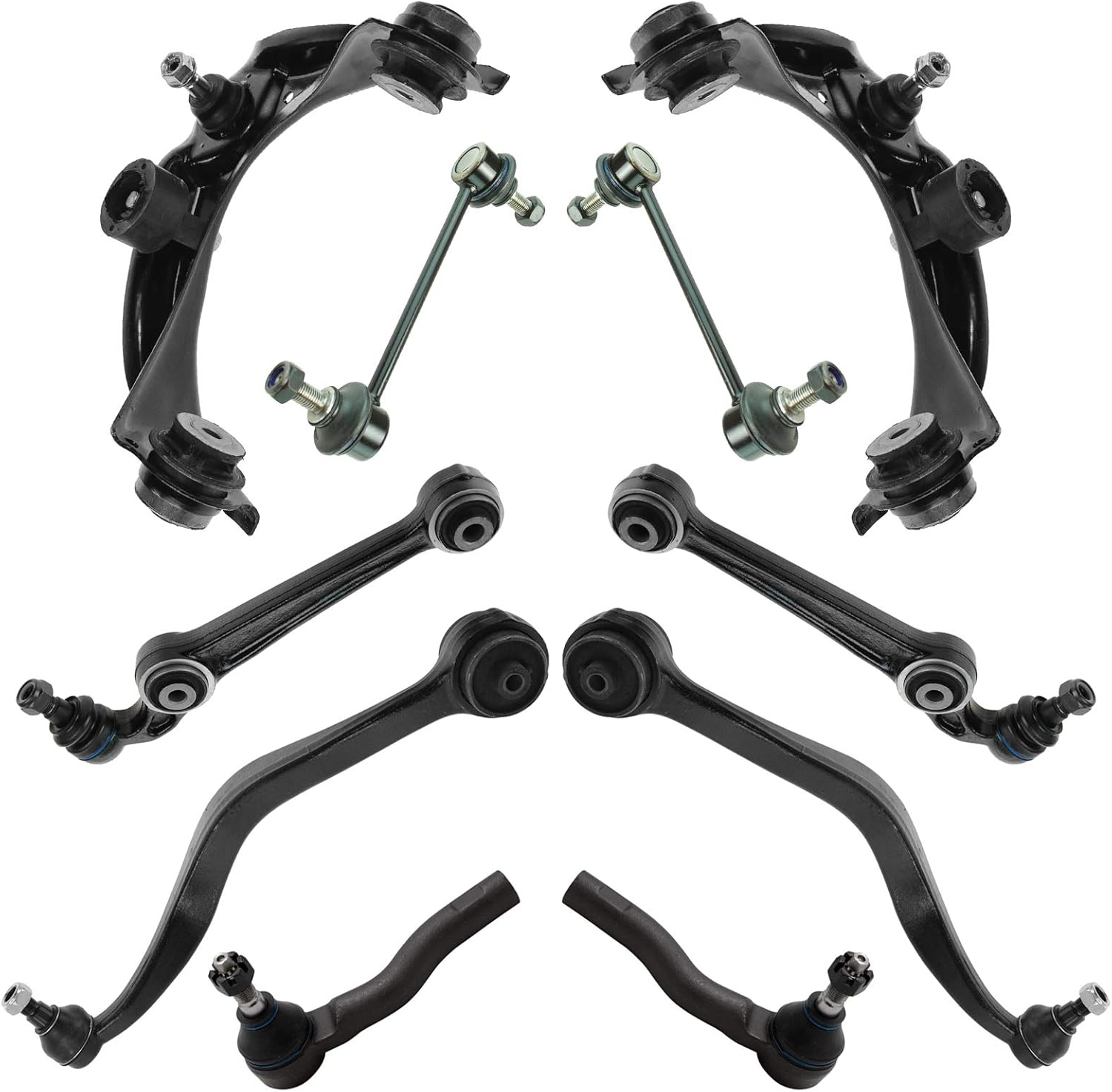 TRQ Front Steering & Suspension Kit Control Arm with Ball Joint Sway Bar Stabilizer Link Tie Rod Compatible with 2010-2012 Ford Fusion 2011-2012 Lincoln MKZ 2010-2011 Mercury Milan