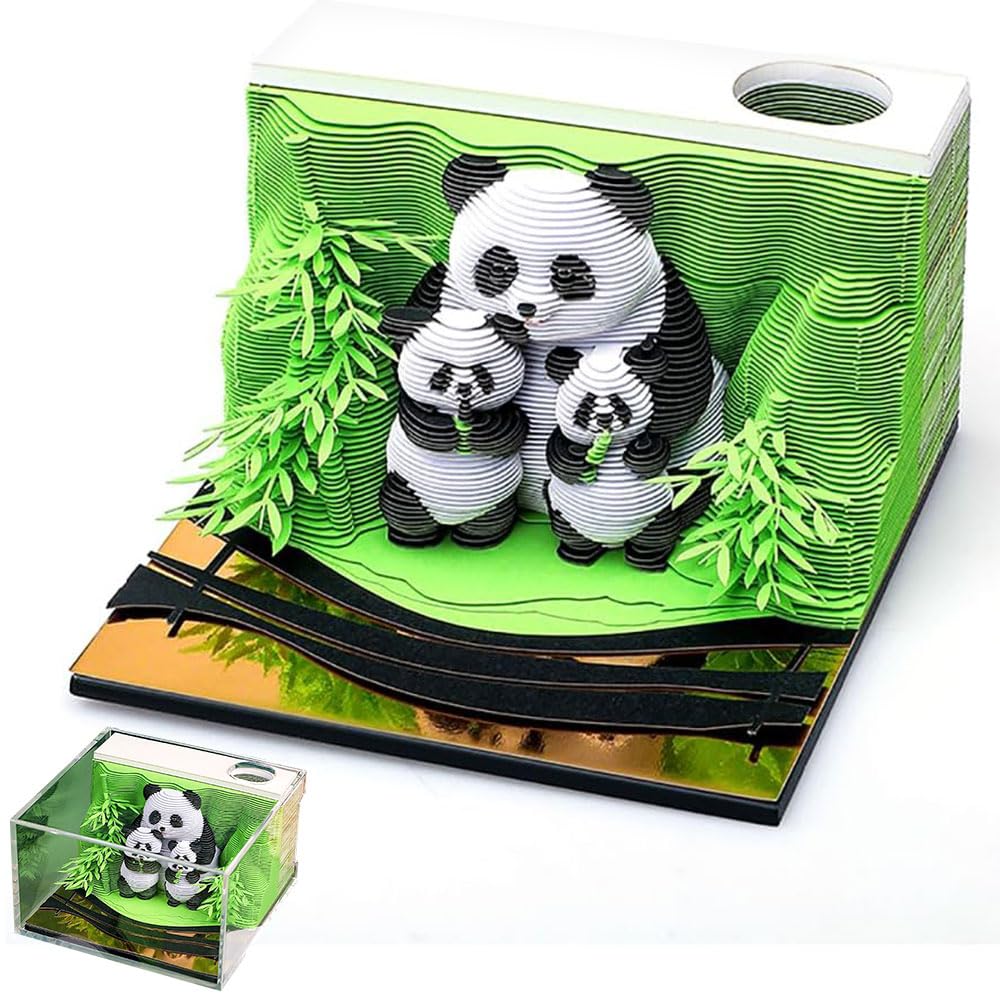 Calendrier 2026 3D Avec Bloc-notes - Sculpture Papier Panda, Décoration De Bureau Créative - Cadeau Original