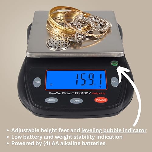 Miniatura 7 de GemOro Platinum PRO1001V | Báscula portátil duradera y precisa para encimera de Jewelers | Herramienta de precisión digital con lectura profesional