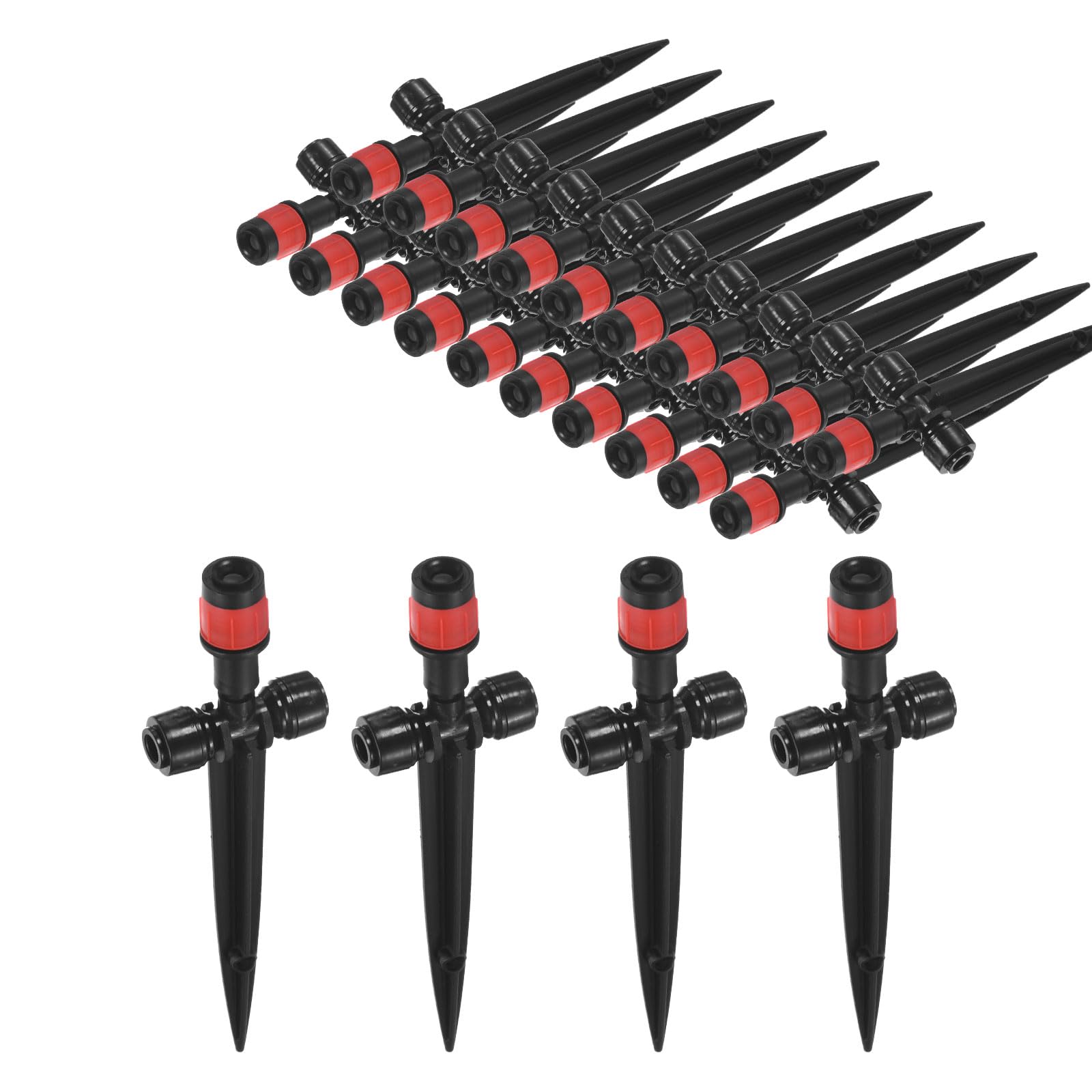 M METERXITY 24-Pack Drip Irrigation Emitters, 6"/15mm Drippers with Stake Adjustable 360 Degree Water Flow pour 1/4" Drip Irrigation Tubing pour Watering System [Red, Drip]