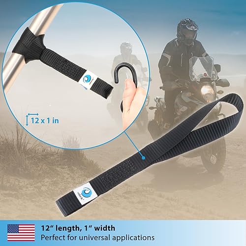 Miniatura 6 de valonic Falcon - Correas de amarre pequeñas y suaves - Paquete de 4, 4400 libras, 1 pulgada x 12 pulgadas, doble costura, color negro, para manillar