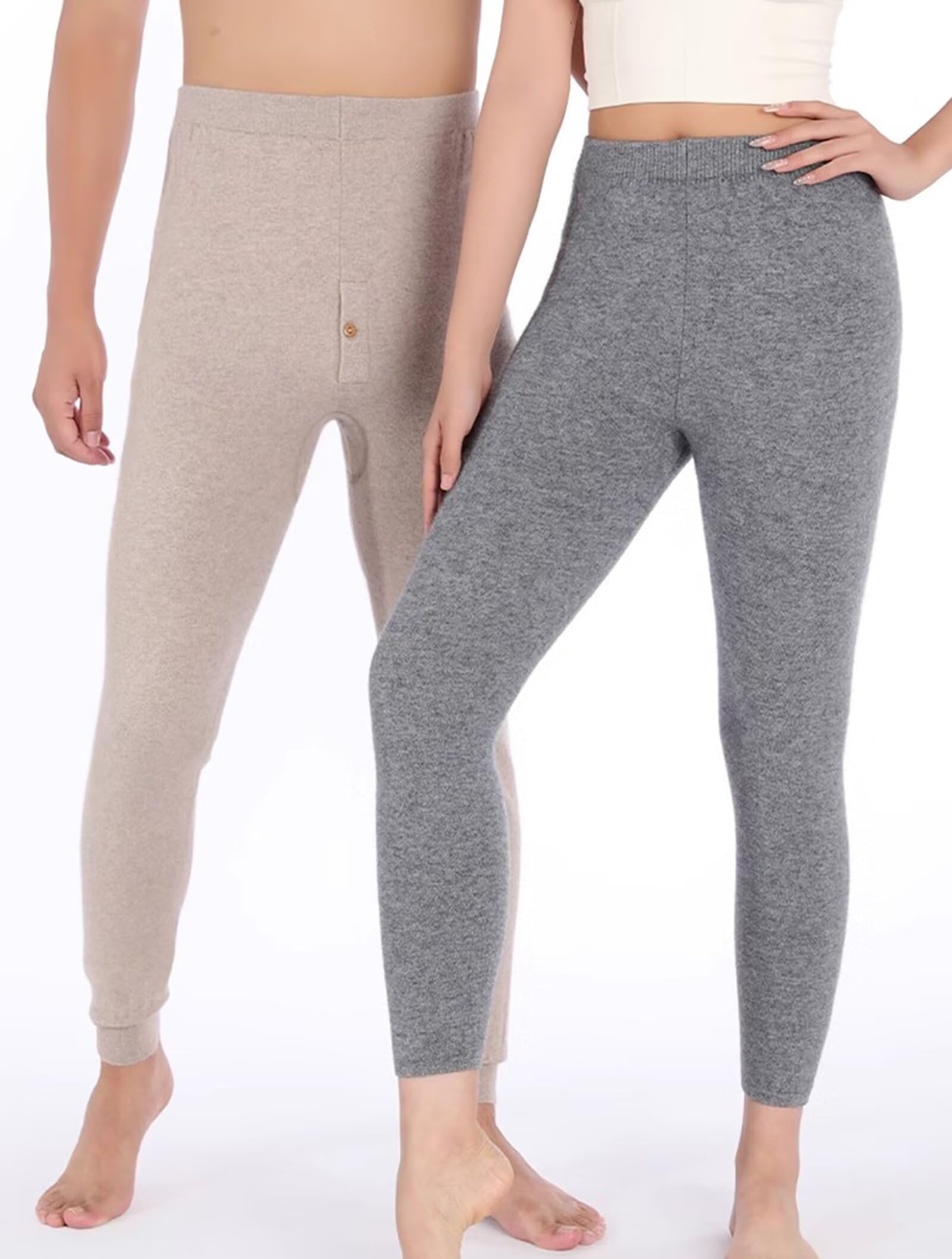 Uomo Donna Leggings Termici 100% Cashmere, Pantaloni di Biancheria Intima Strato di Base per l'autunno Inverno
