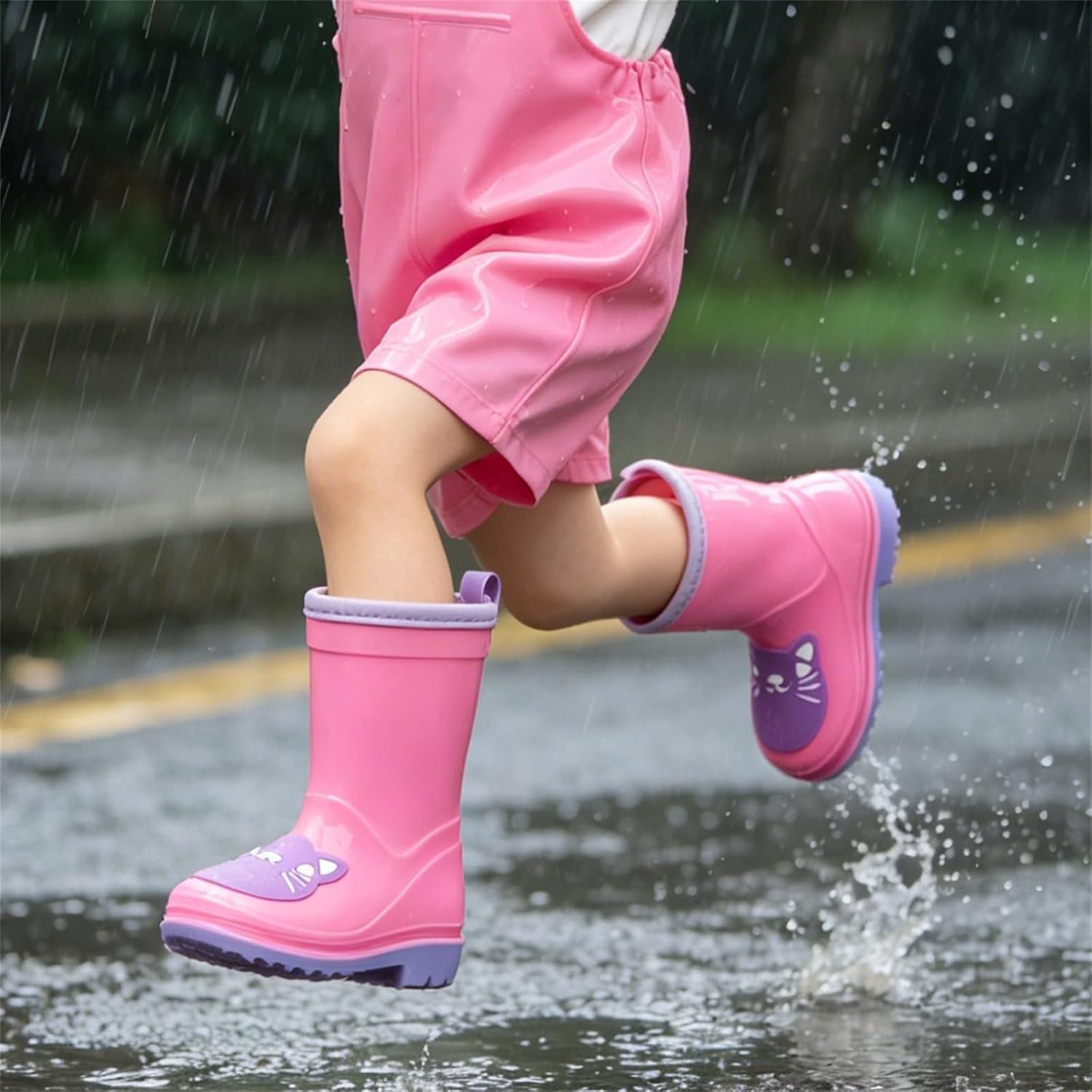 Kids Cute Rain Boots Toddler Girls Waterproof Shoes Non Slip Rubber Sole Rainboots Fall Winter Lightweight Rain Boots Cute Cartoon High Shoes,Pink, 1.5
