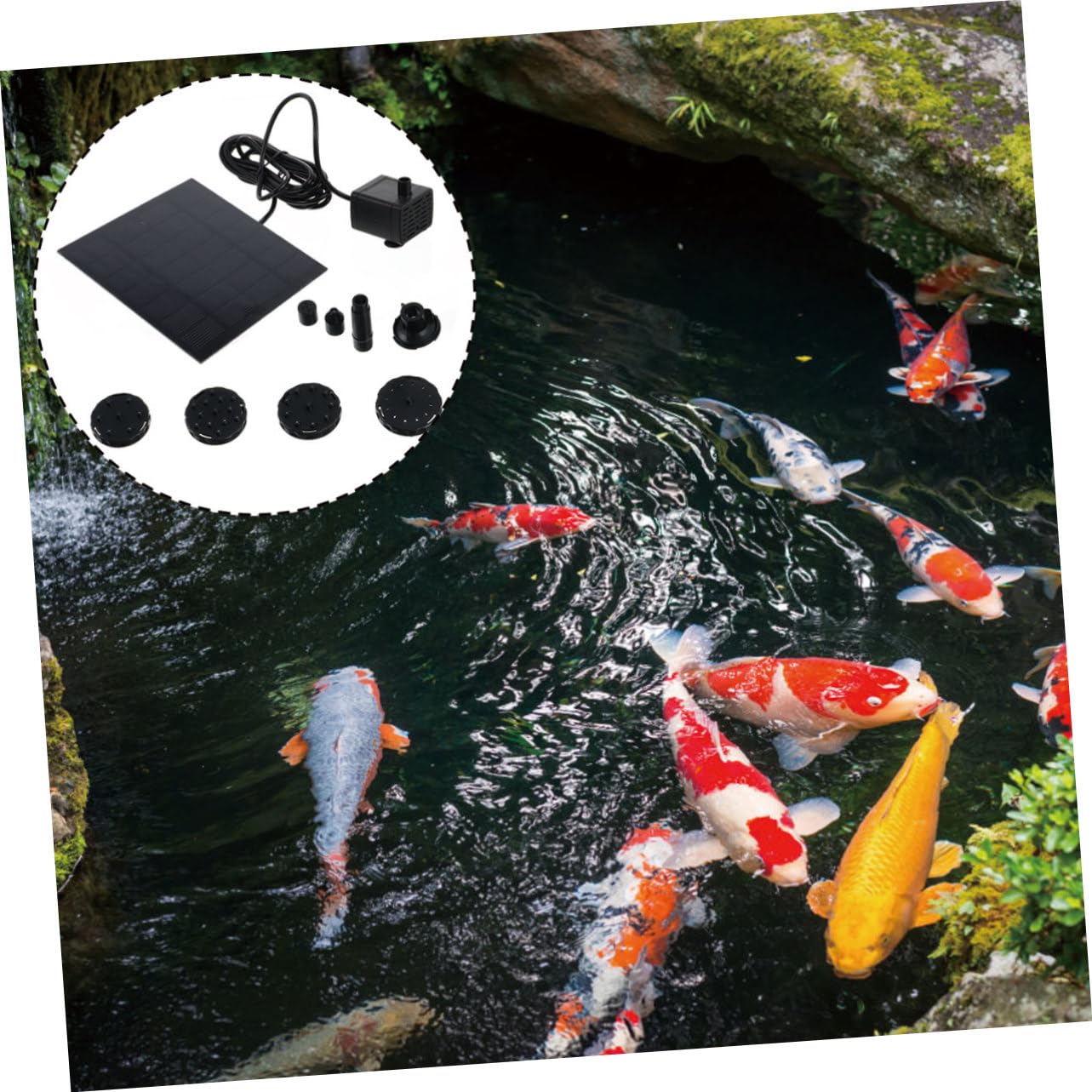 Pompa Solare per Fontana Galleggiante da Giardino 200l/h Nero | Plastica, Altezza Massima 70cm, 6 Ugelli per Diversi Getti, per Vasca e Laghetto