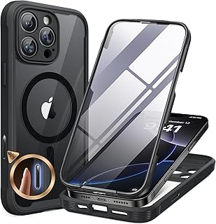 Miracase Magnetic for iPhone 16 Pro Case Full-Body Phone with Built-in Glass Screen Protector, [Compatible with MagSafe] Military Drop Proof 16 Pro Cover Bumper 6.3 inch, Black