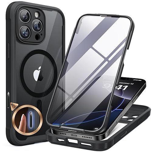 Miracase Magnetic for iPhone 16 Pro Max Case 6.9'' [Compatible with MagSafe] Full-Body Phone case with Built-in Glass Screen Protector& Camera Protector,Drop Proof 16 Pro Max Cover,Black