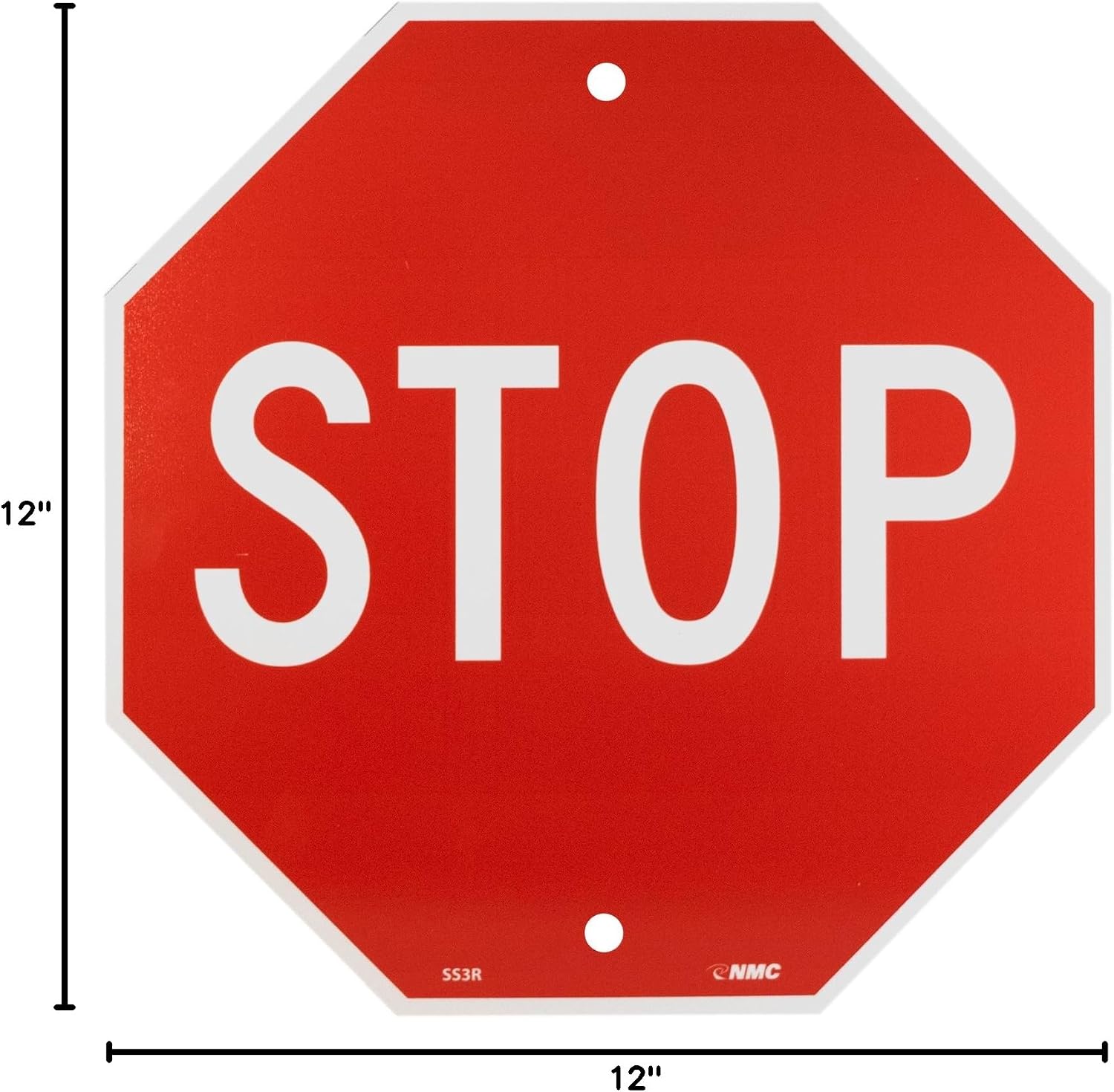 NMC SS3R Security Sign, "STOP", 12" Width x 12" Height, Rigid Plastic, White on Red