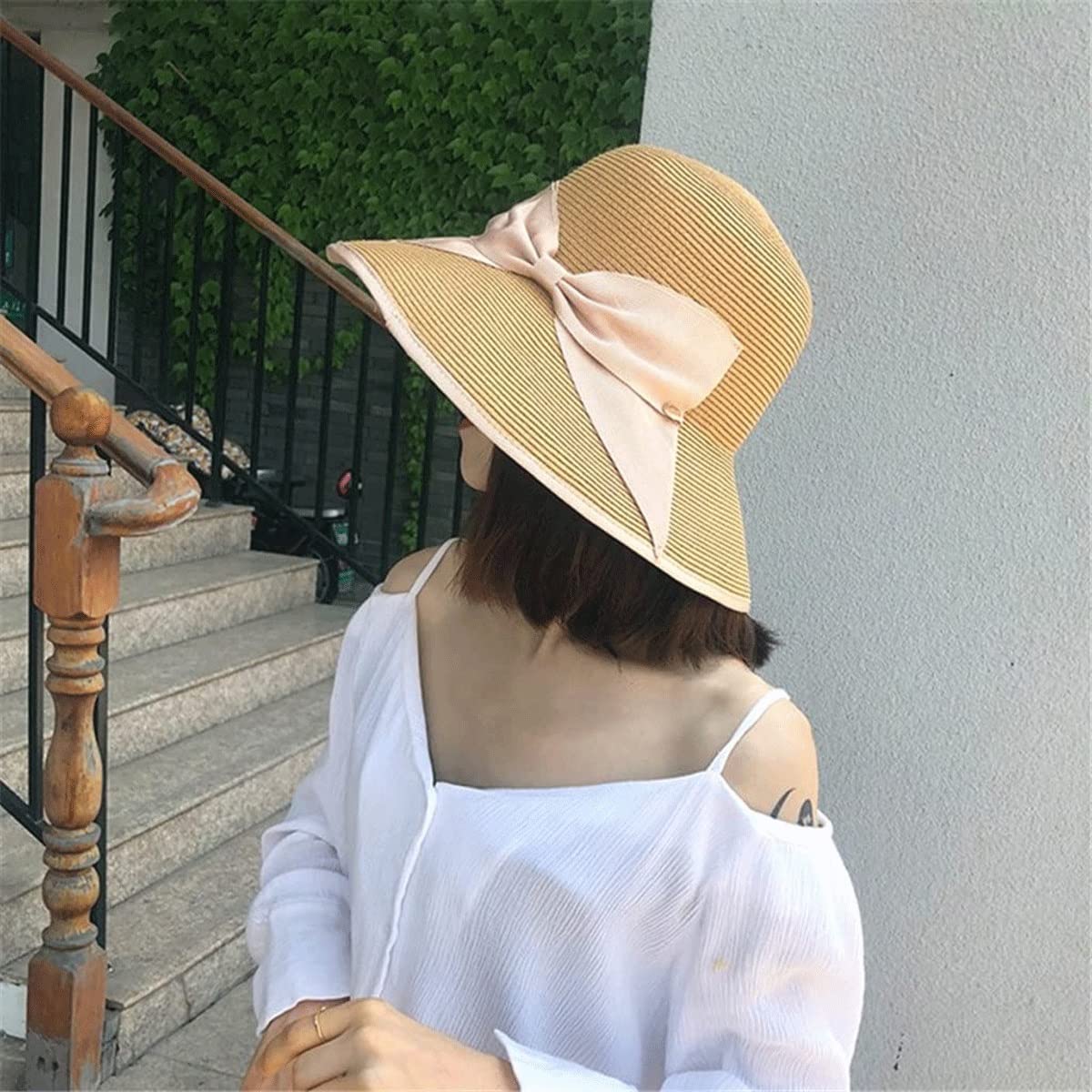Summer Bow Womens Floppy Summer Sun Playa Sombrero de Paja Brim Brim Brim (Color : C, Size : One Size)