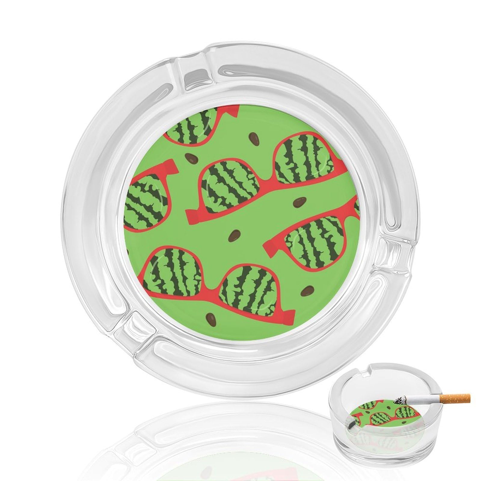 Watermelon Sunglasses Pat Glass Ashtray 3.3 Inch Round Cigarette Ash Holder with 4 Grooves for Home Office Outdoor One Size
