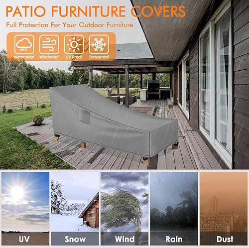 image for WLEAFJ Patio Chaise Lounge Cover Waterproof, Heavy Duty Outdoor Lounge