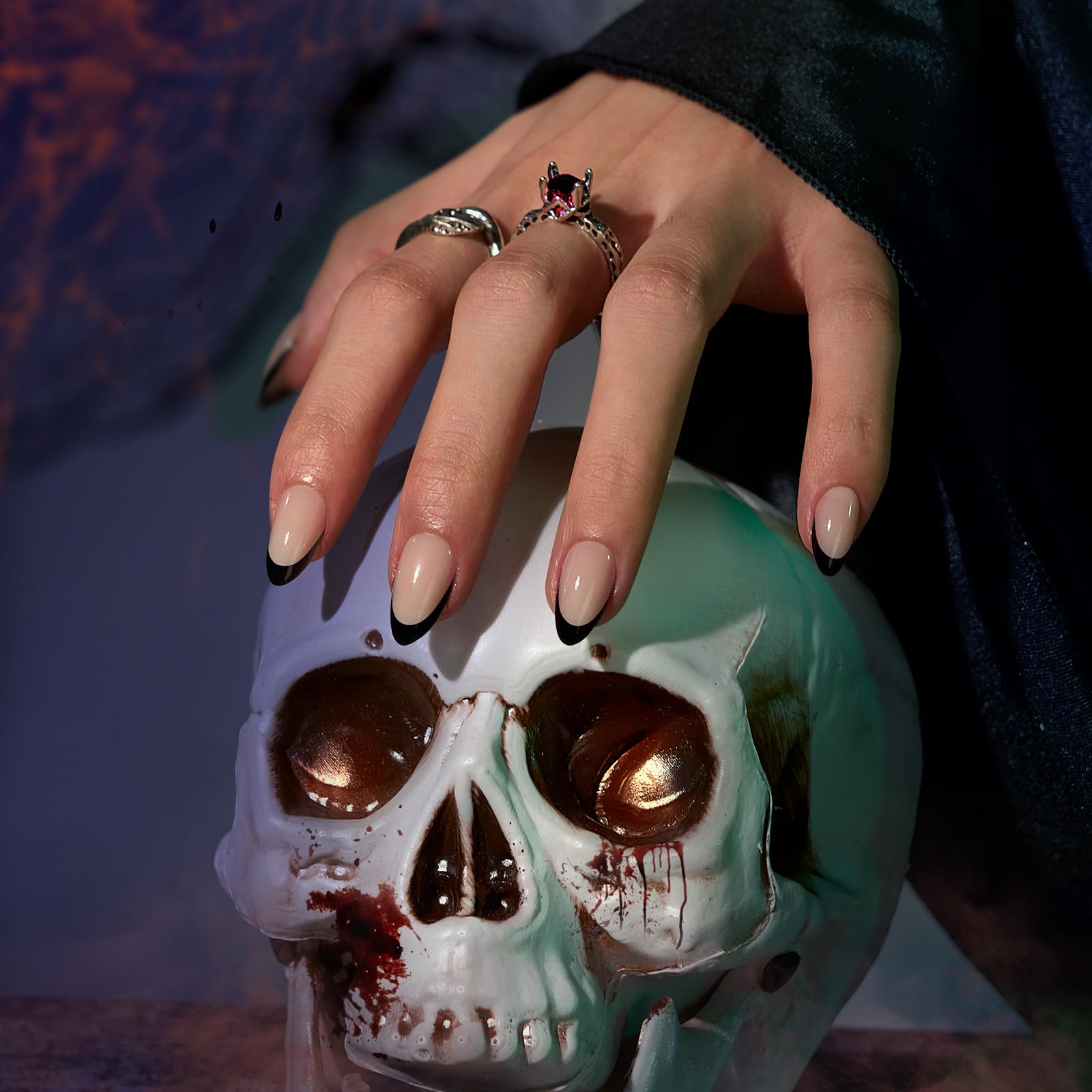 BTArtbox Press on Nails Coffin - Gold Rose French Tips Press On Nails Short for Women, Cat Eye Nail Tips, Glitter Fake Nails with Glue, Glue On Nails in 16 Sizes - 30 Nail Kit, Gold Dust: A-Black French