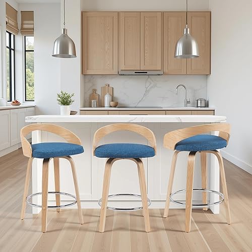 Miniatura 16 de Armen Living Sonia 66 cm de altura del asiento Taburete de bar giratorio de mediados del siglo XX moderno para isla de cocina con respaldo en cuero