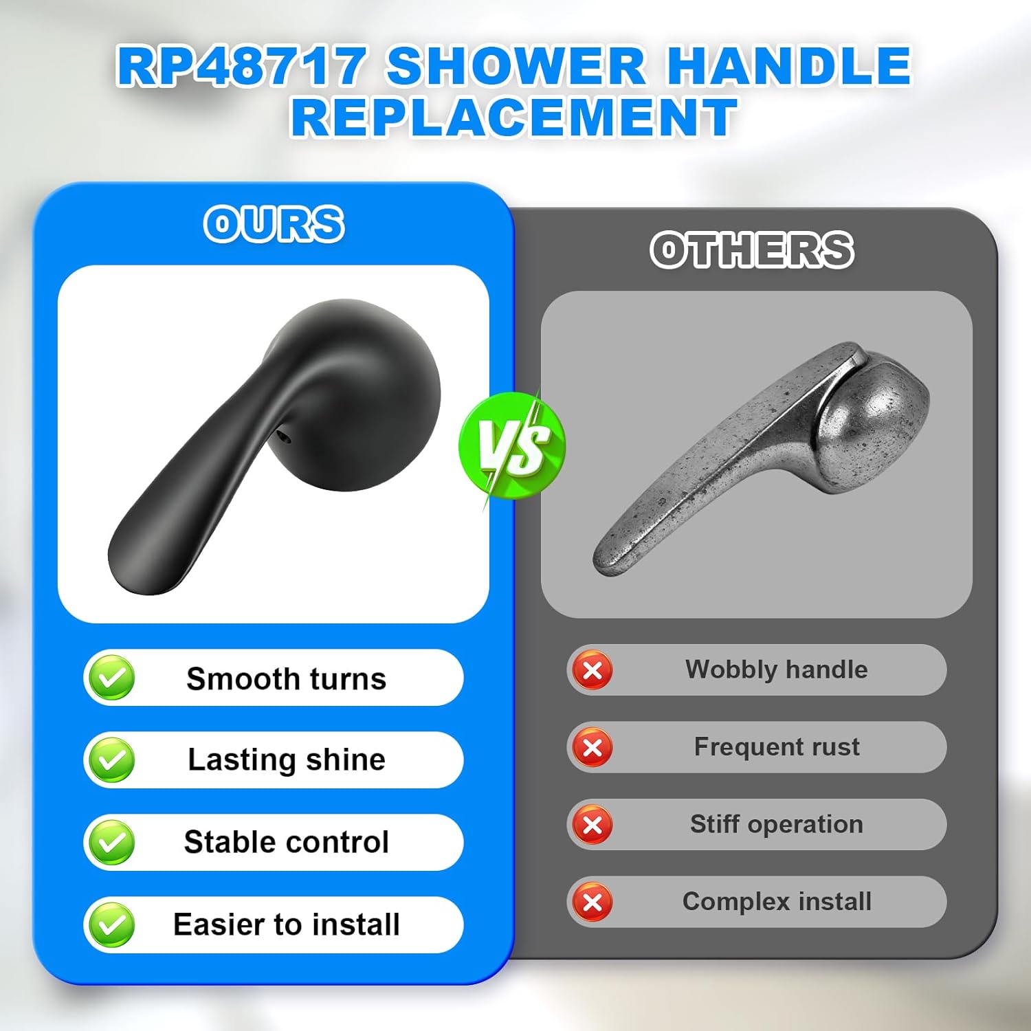 RP48717 Shower Handle Replacement, Compatible with Delta 13/14 Series Tub Shower Faucet, Single Handle Tub and Shower Faucet Handle (Matte Black)